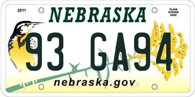 NE license plate 93GA94