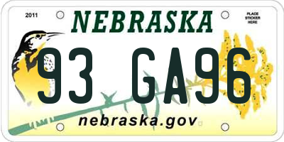 NE license plate 93GA96