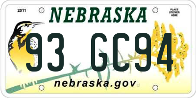 NE license plate 93GC94