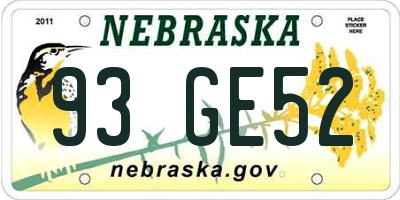 NE license plate 93GE52