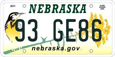 NE license plate 93GE86