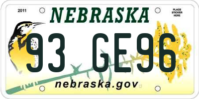 NE license plate 93GE96