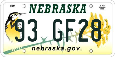 NE license plate 93GF28