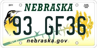 NE license plate 93GF36