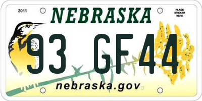NE license plate 93GF44