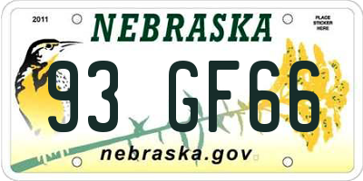 NE license plate 93GF66