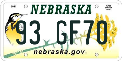 NE license plate 93GF70