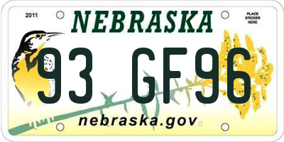 NE license plate 93GF96