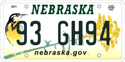 NE license plate 93GH94