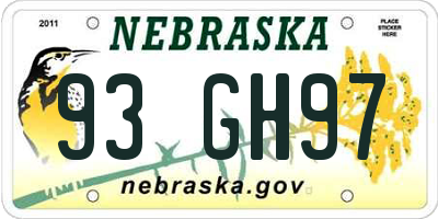 NE license plate 93GH97