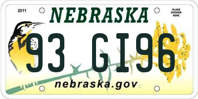 NE license plate 93GI96