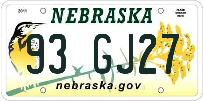 NE license plate 93GJ27