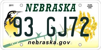 NE license plate 93GJ72