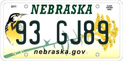 NE license plate 93GJ89