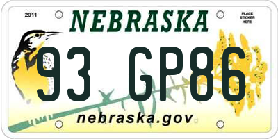 NE license plate 93GP86
