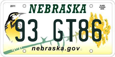 NE license plate 93GT86