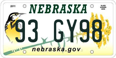 NE license plate 93GY98