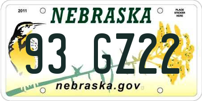 NE license plate 93GZ22