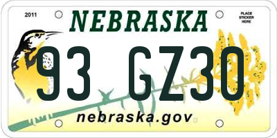 NE license plate 93GZ30
