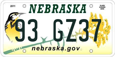 NE license plate 93GZ37