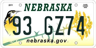 NE license plate 93GZ74