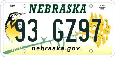 NE license plate 93GZ97