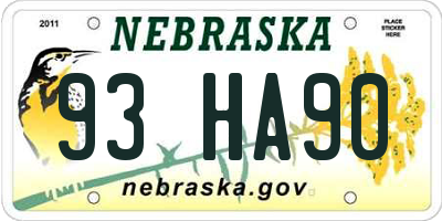NE license plate 93HA90