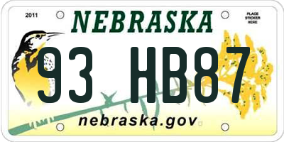 NE license plate 93HB87