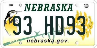 NE license plate 93HD93