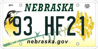 NE license plate 93HF21