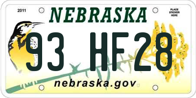 NE license plate 93HF28