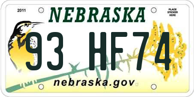NE license plate 93HF74