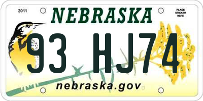 NE license plate 93HJ74
