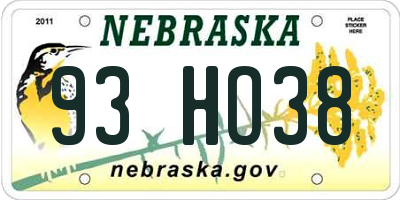 NE license plate 93HO38