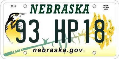 NE license plate 93HP18