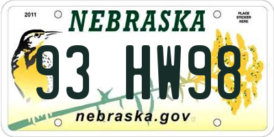 NE license plate 93HW98