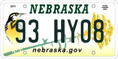 NE license plate 93HY08