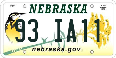 NE license plate 93IA11