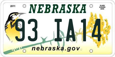 NE license plate 93IA14
