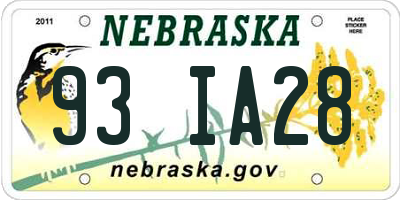 NE license plate 93IA28