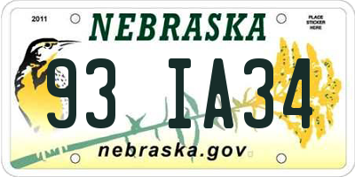 NE license plate 93IA34