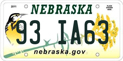 NE license plate 93IA63