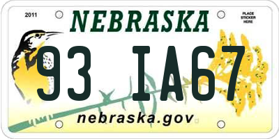 NE license plate 93IA67