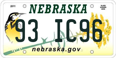 NE license plate 93IC96