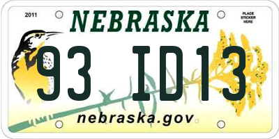 NE license plate 93ID13