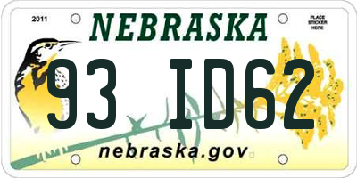 NE license plate 93ID62