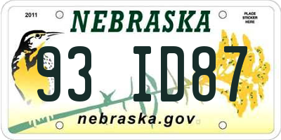 NE license plate 93ID87
