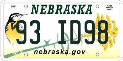 NE license plate 93ID98