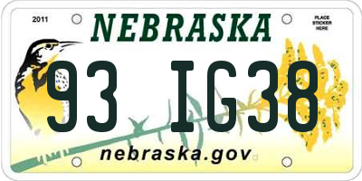 NE license plate 93IG38
