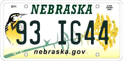 NE license plate 93IG44